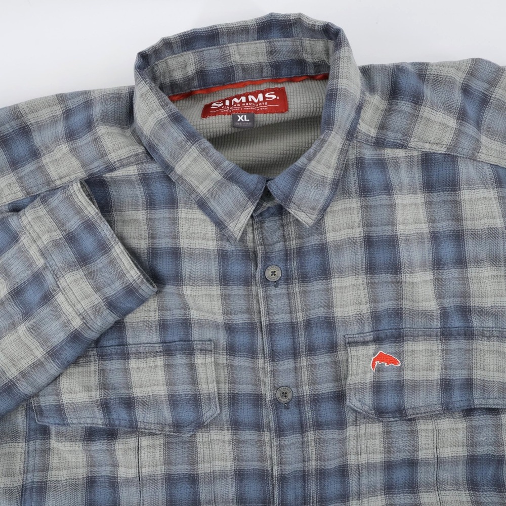 Simms Coldweather Lined Flannel Shirt Shacket Blue Grey Long Sleeve Mens XL